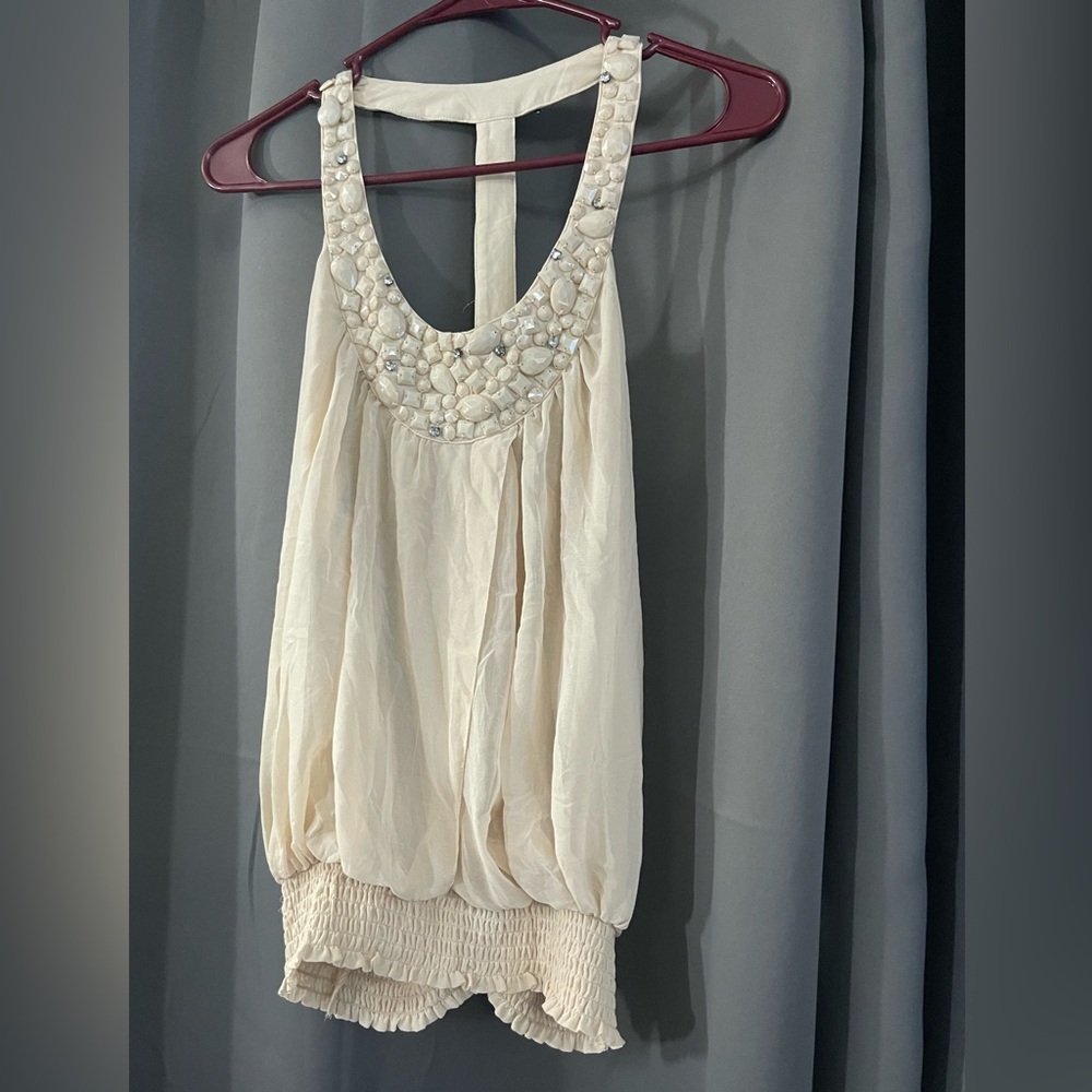 2B Bebe Cream Textured Halter Top